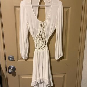 Surf Gypsy White Long Sleeve Crochet Dress